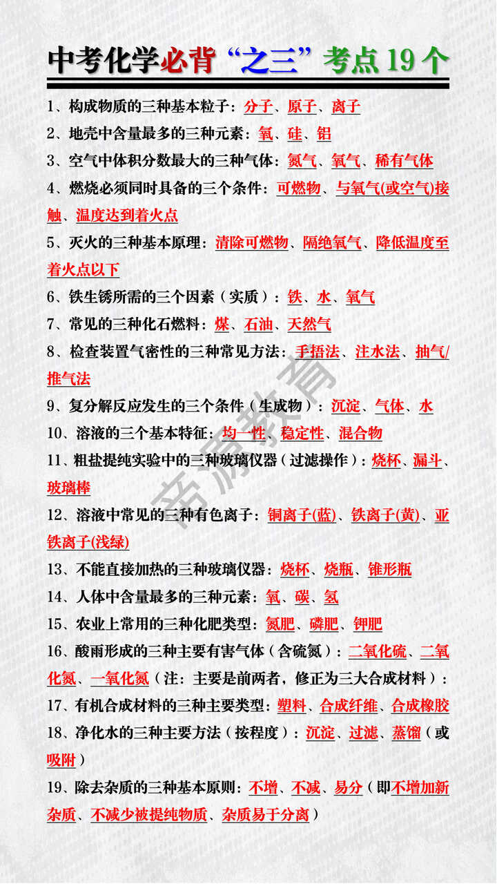 中考化学必背“之三”考点19个