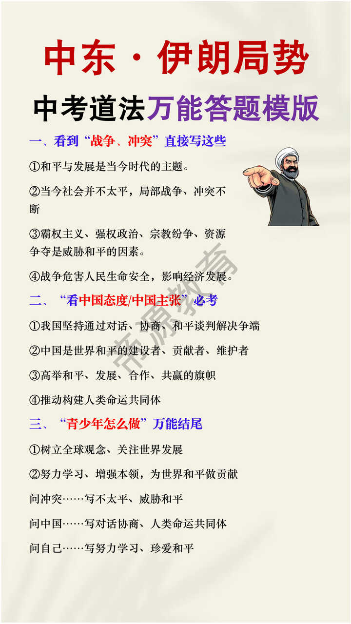 【中东·伊朗局势】中考道法万能答题模版