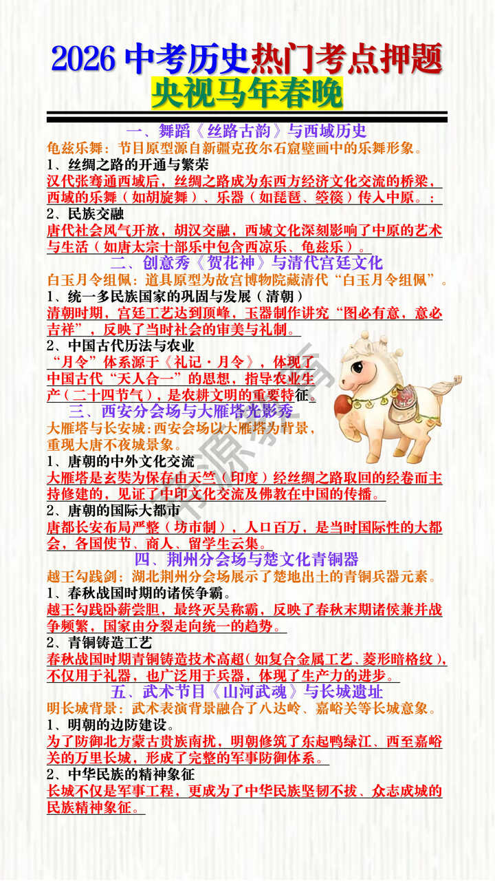 2026中考历史热门考点押题：央视马年春晚