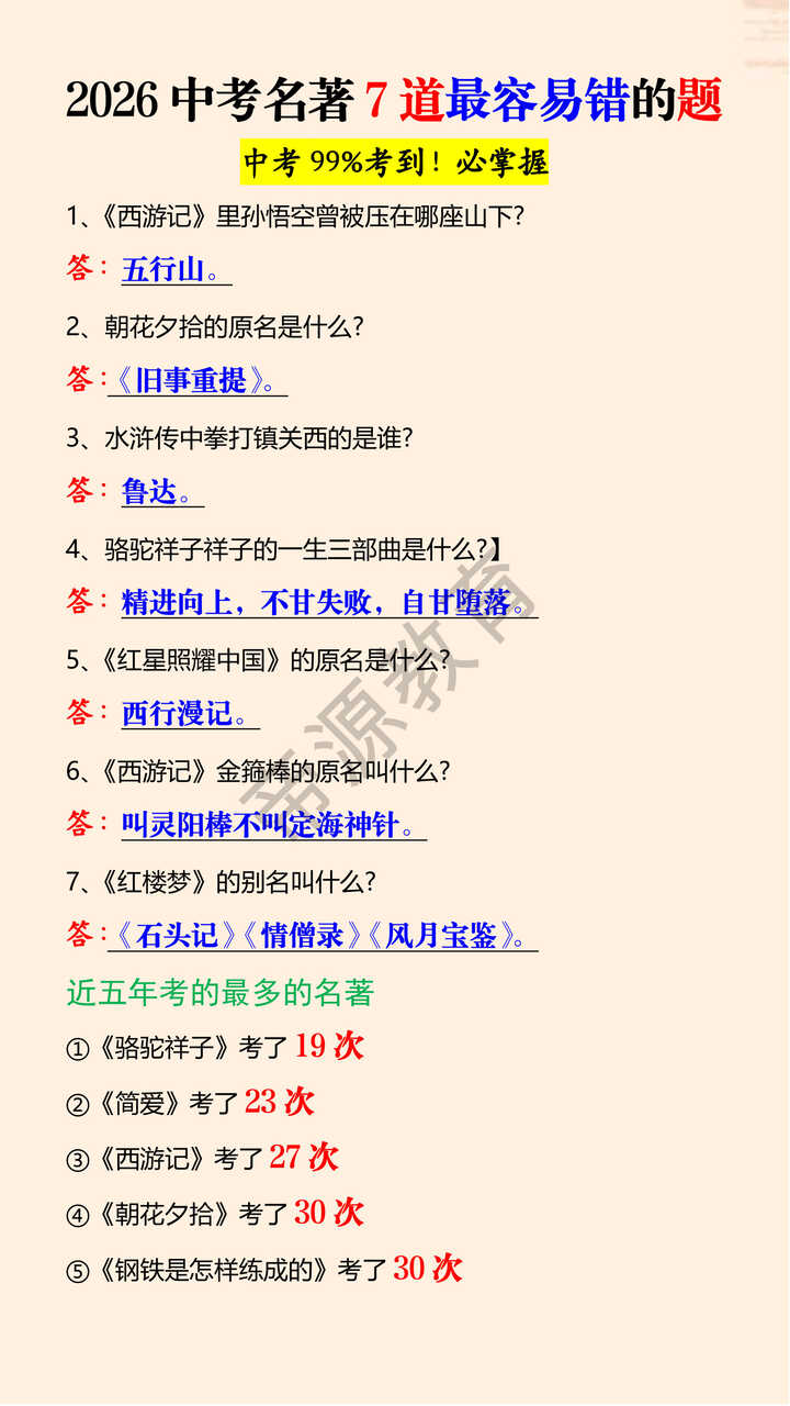 2026中考名著7道最容易错的题