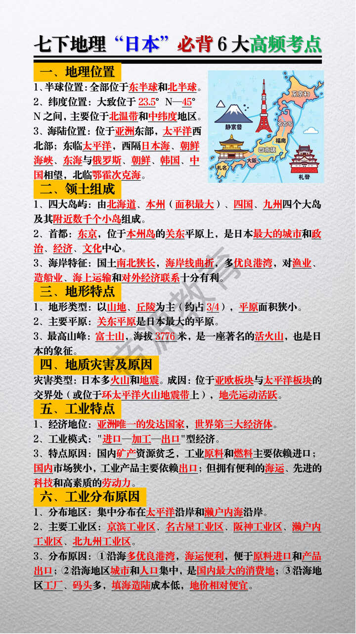 七下地理“日本”必背6大高频考点