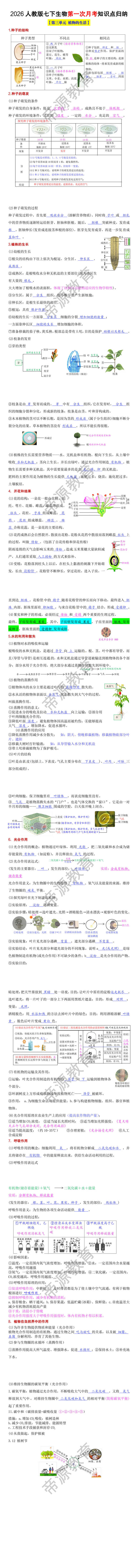 2026人教版七下生物第一次月考知识点归纳