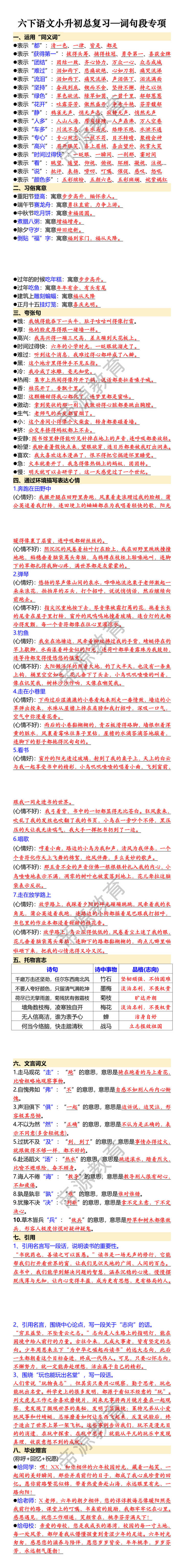 六下语文小升初总复习—词句段专项