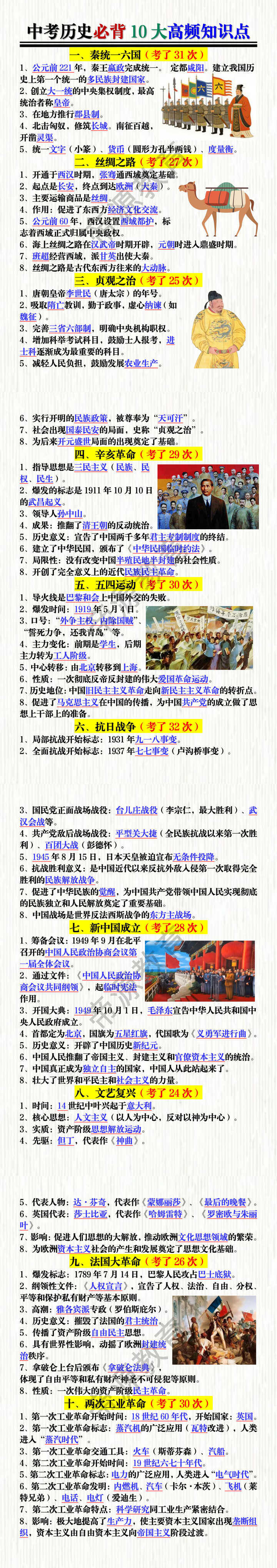中考历史必背10大高频知识点