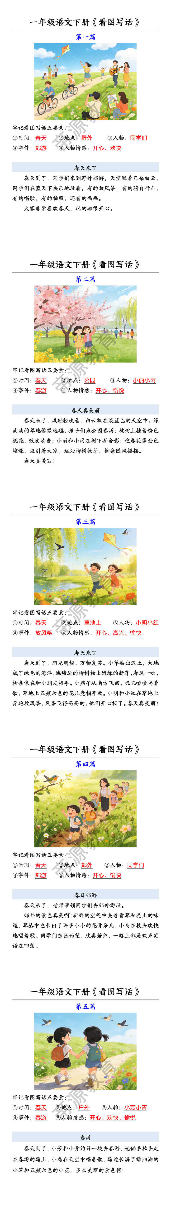 一年级语文下册《看图写话》