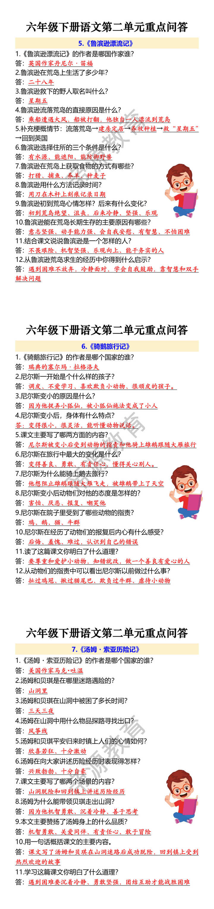 六年级下册语文第二单元重点问答