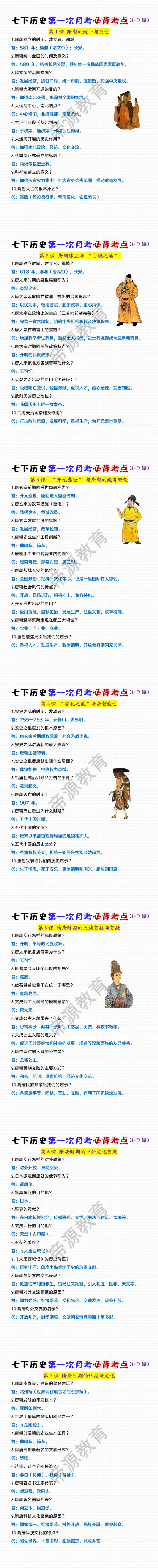 七下历史第一次月考必背考点（1-7课）