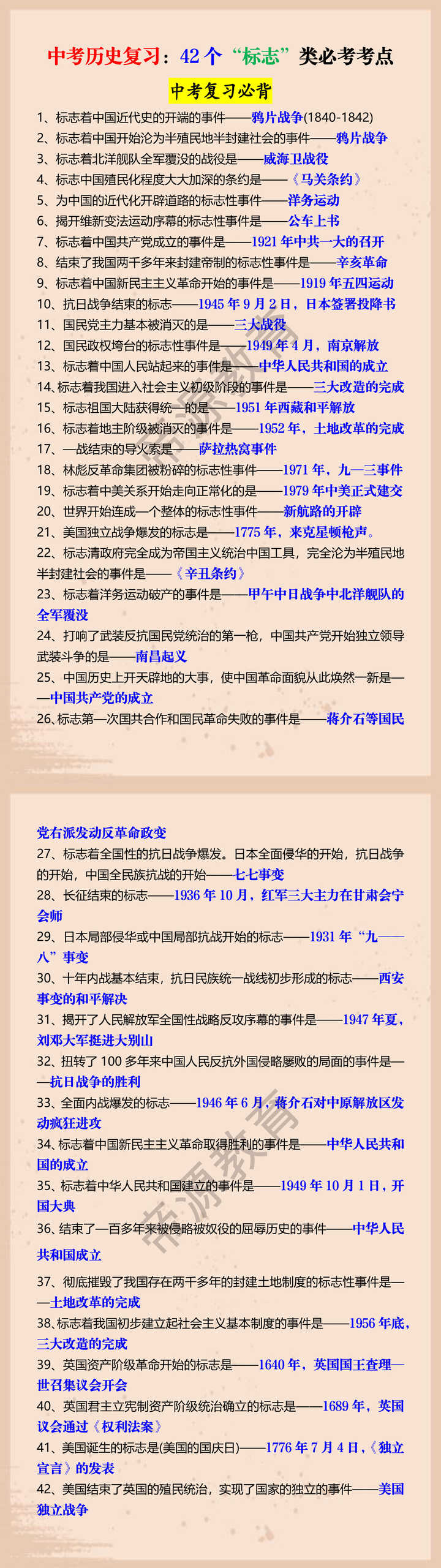 中考历史复习：42个“标志”类必考考点