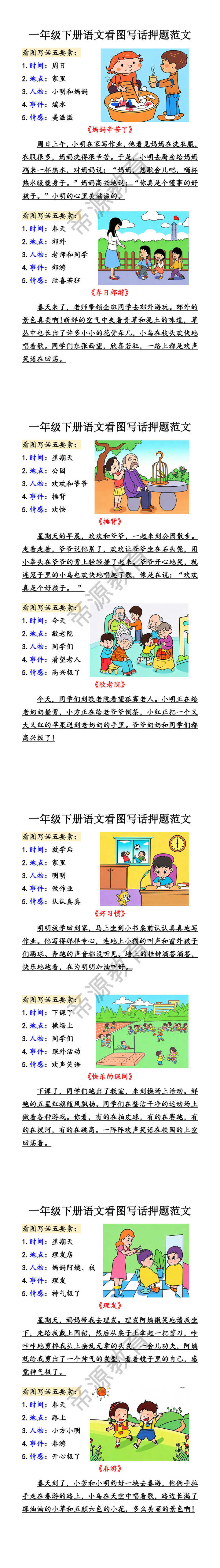一年级下册语文看图写话押题范文