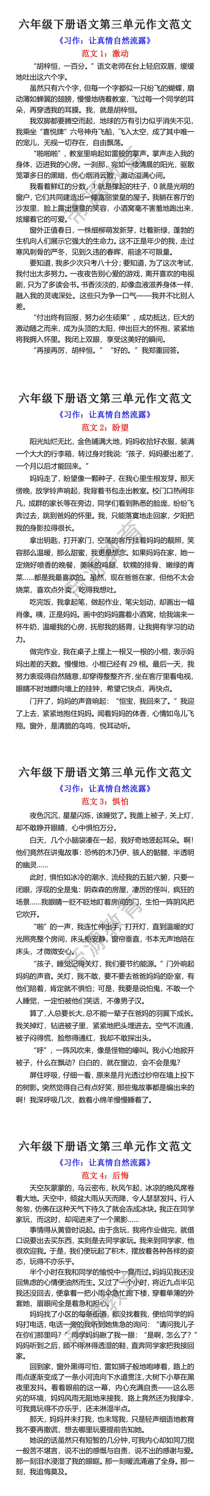 六年级下册语文第三单元作文范文 六年级下册语文第三单元作文范文