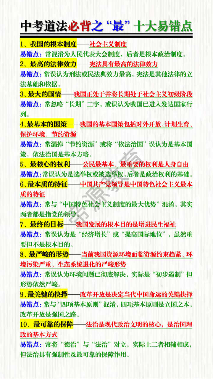 中考道法必背之“最”十大易错点 中考道法必背之“最”十大易错点