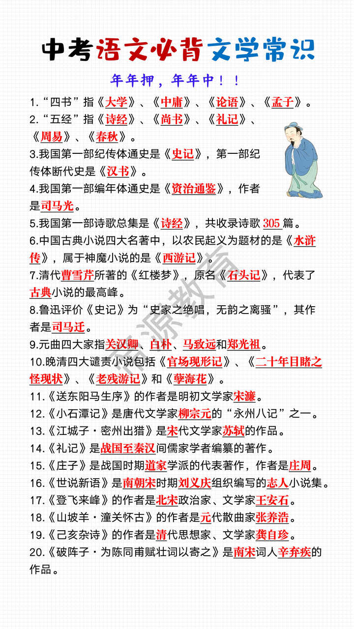 中考语文必背文学常识