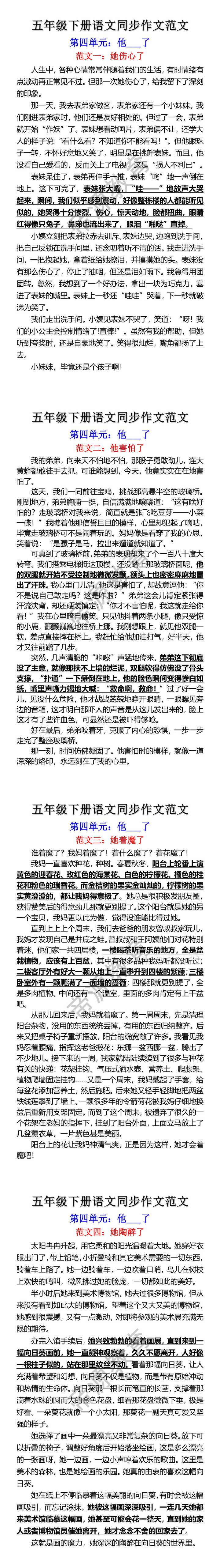 五年级下册第四单元习作优秀范文