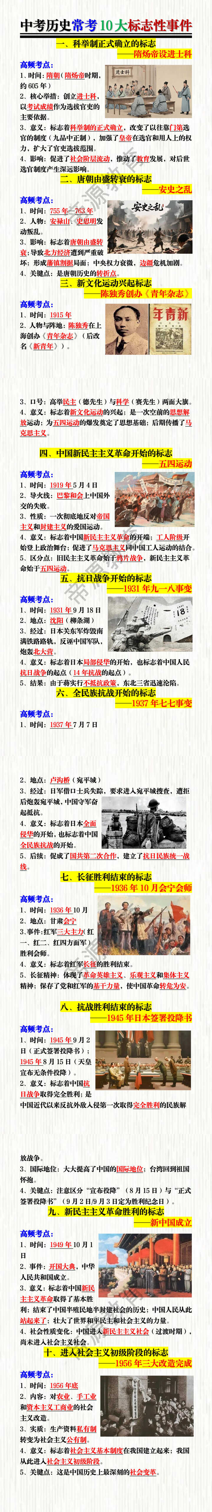 中考历史常考10大标志性事件