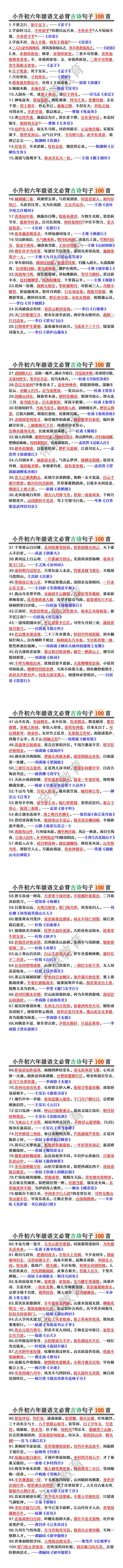 小升初六年级语文必背古诗句子100首