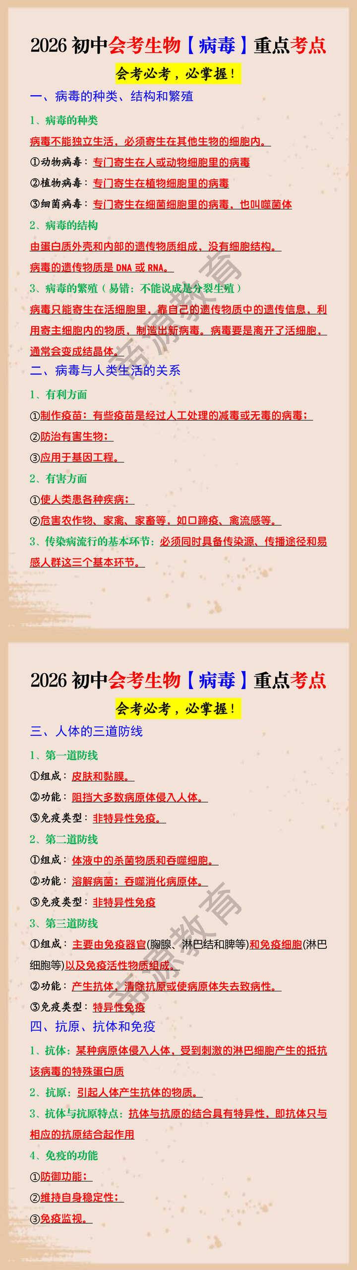2026初中会考生物【病毒】重点考点