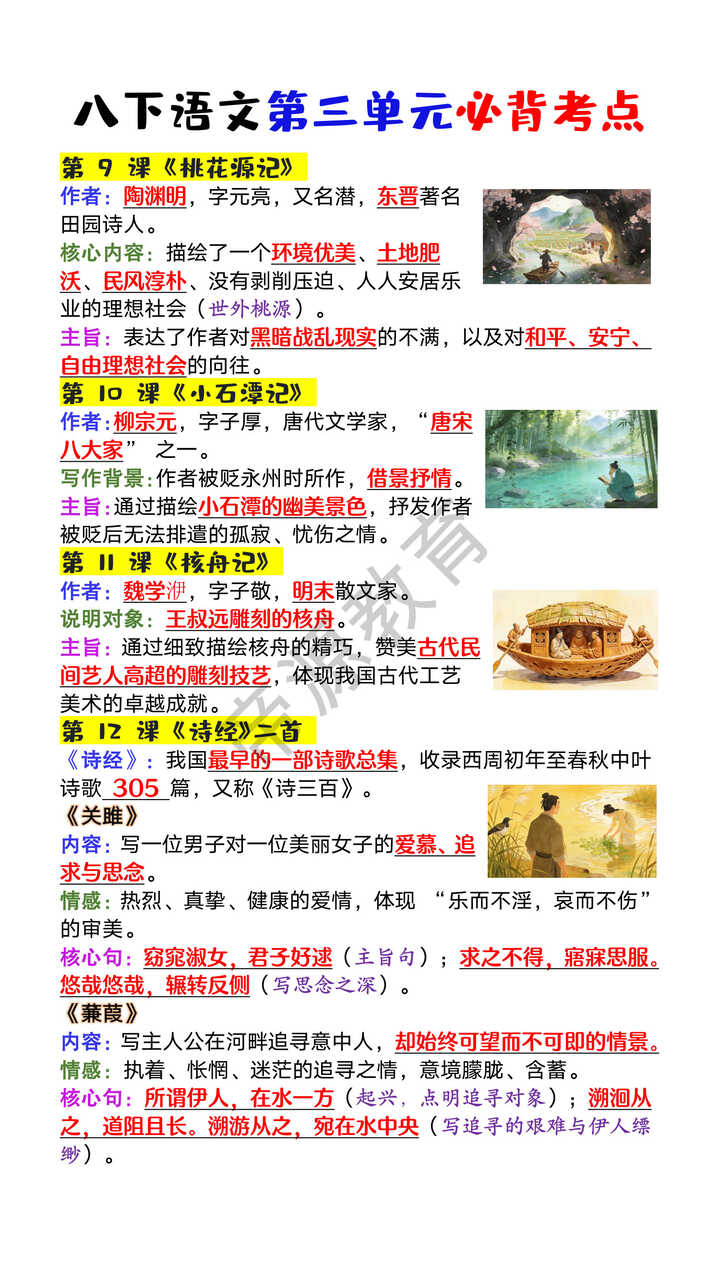 八年级下册语文第三单元必背考点