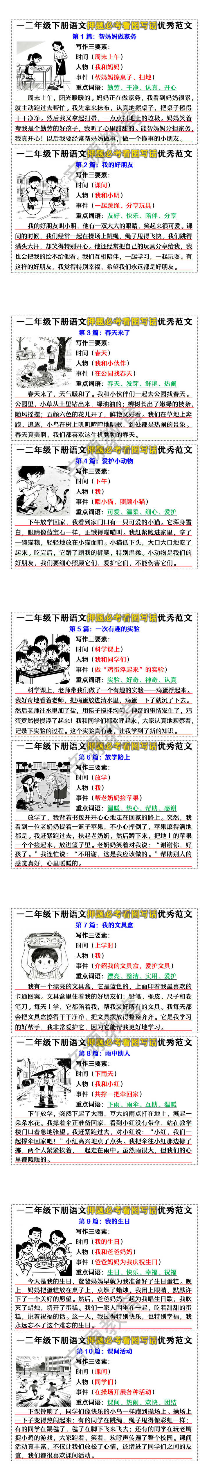 一二年级下册语文押题必考看图写话优秀范文