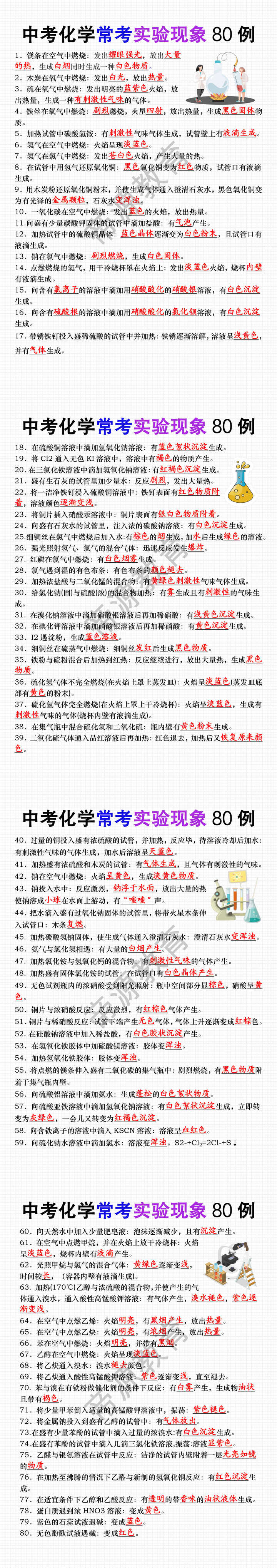 中考化学常考实验现象80例
