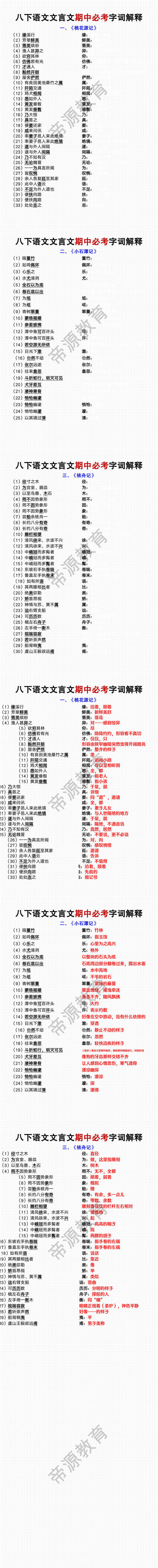 八下语文文言文期中必考字词解释