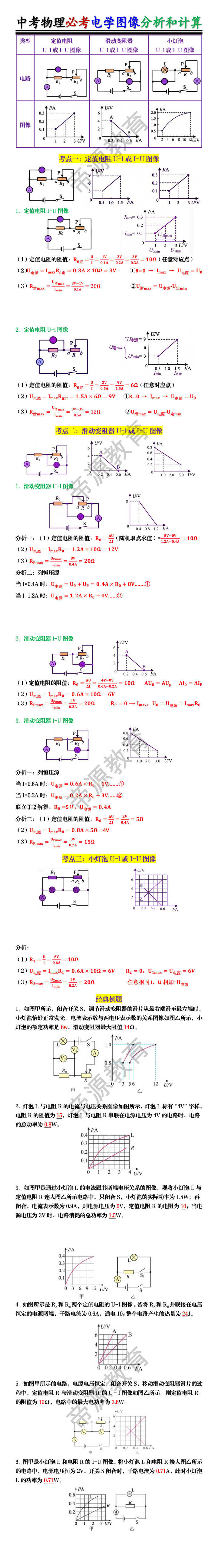 中考物理必考电学图像分析和计算