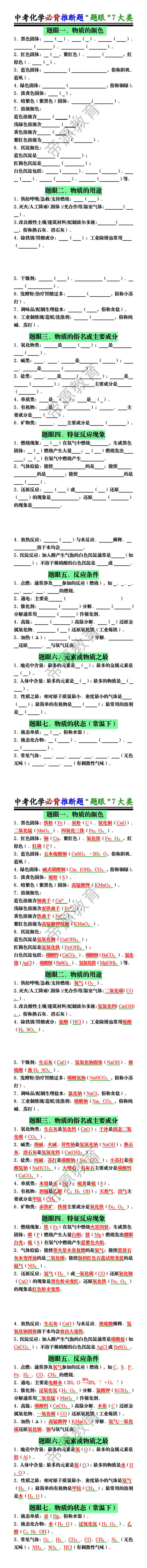 中考化学必背推断题“题眼”7大类