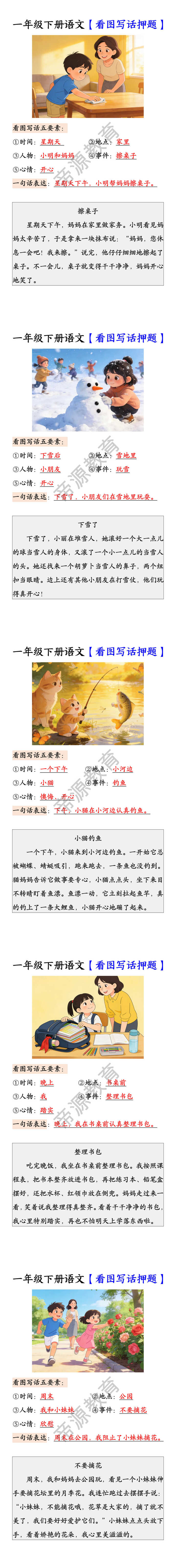 一年级下册语文【看图写话押题】