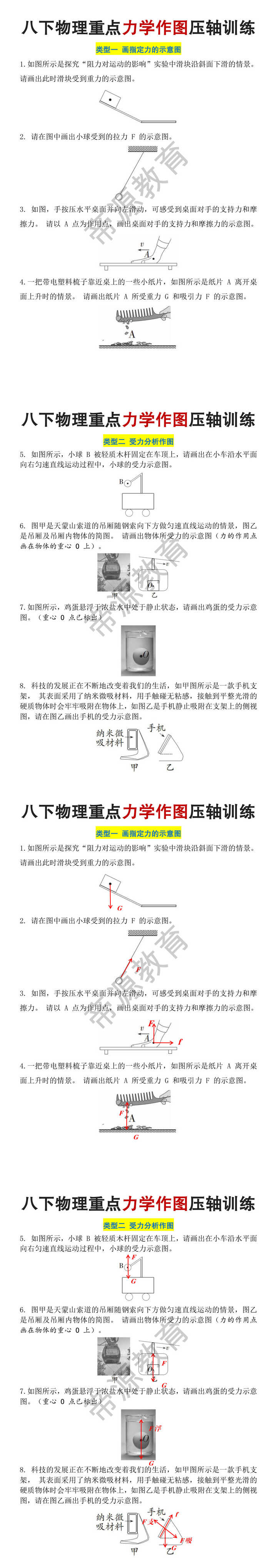 八年级下册物理重点力学作图压轴训练