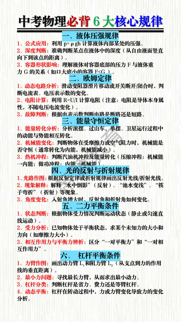 中考物理必背6大核心规律