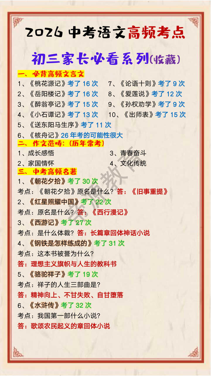 2026中考语文高频考点