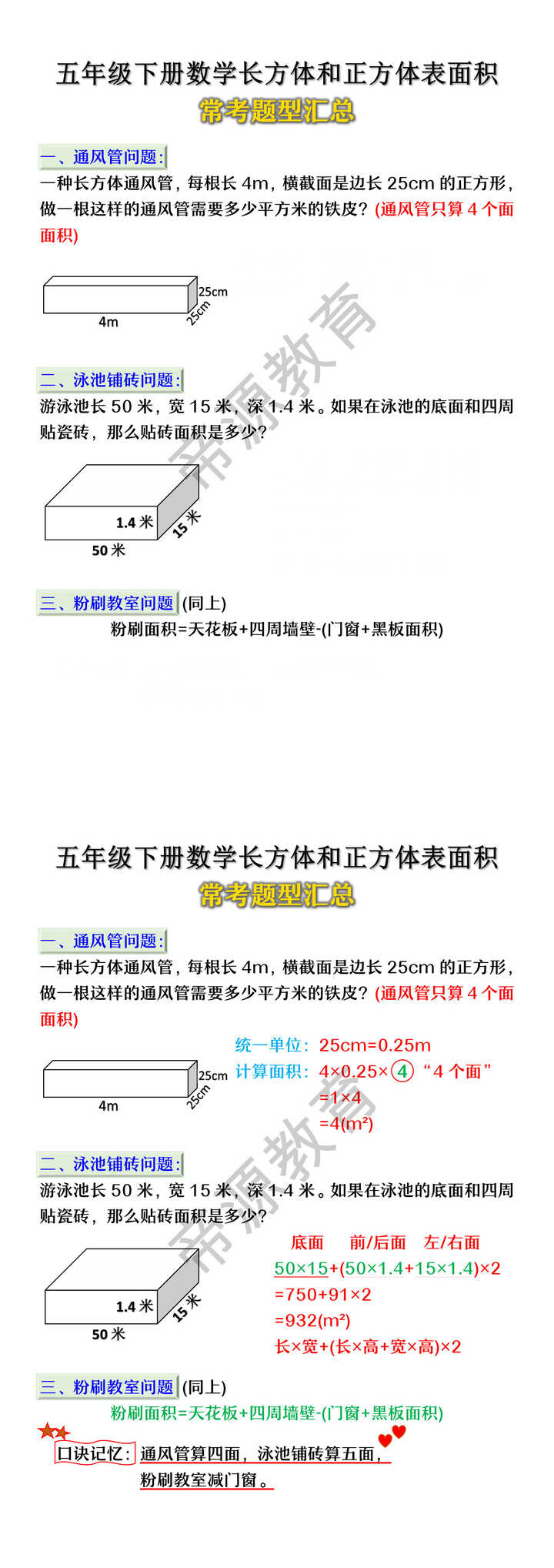 五年级下册数学长方体和正方体表面积常考题型汇总 五年级下册数学长方体和正方体表面积常考题型汇总