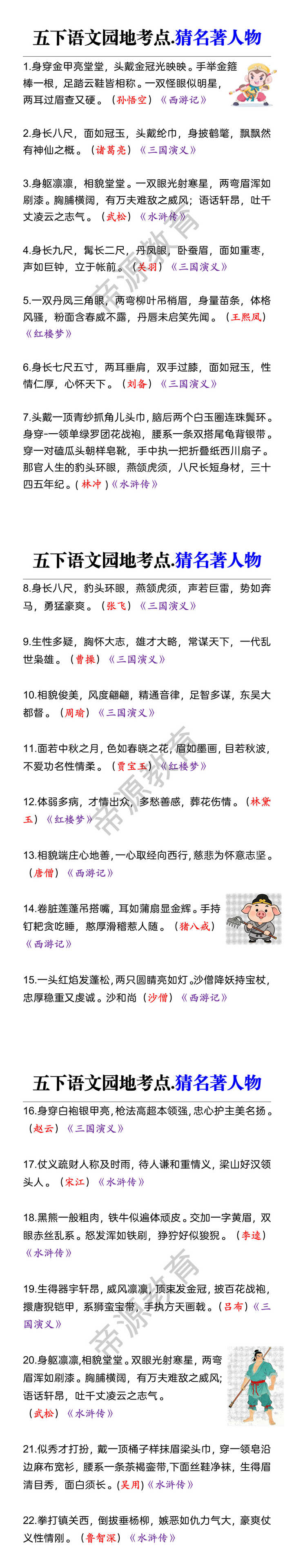 五下语文园地考点.猜名著人物 五下语文园地考点.猜名著人物