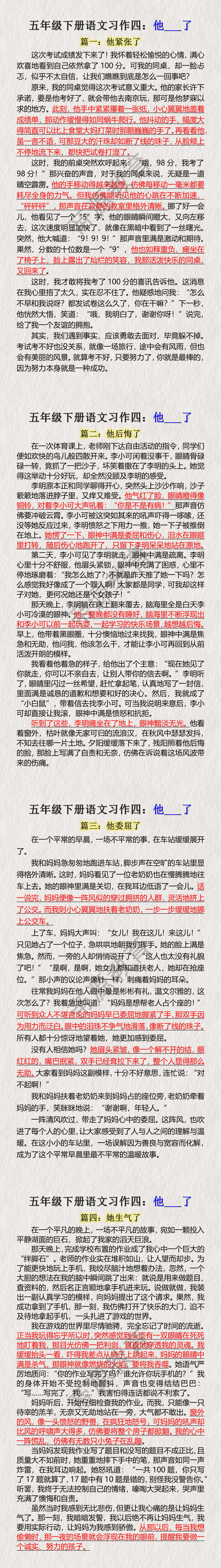 五年级下册语文习作四：他___了