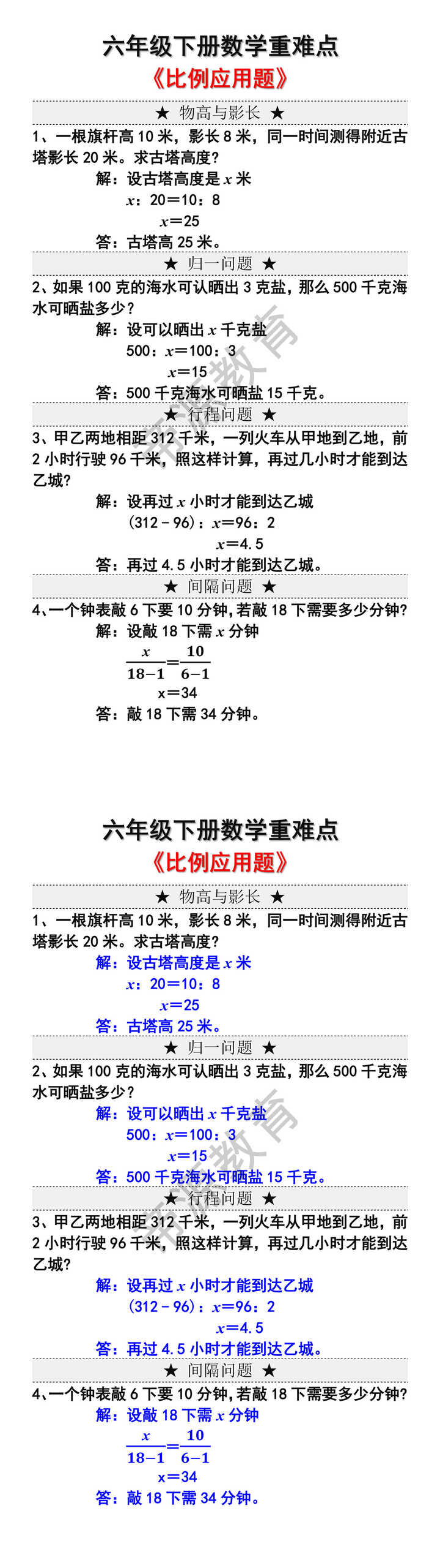 六年级下册数学重难点:比例 六年级下册数学重难点:比例