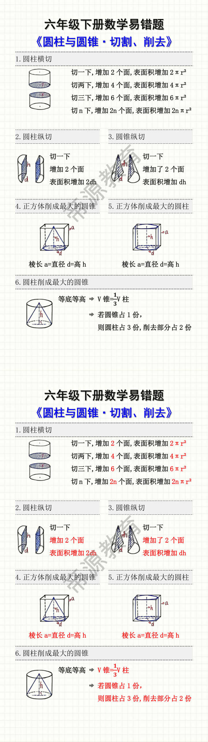 六年级下册数学易错题