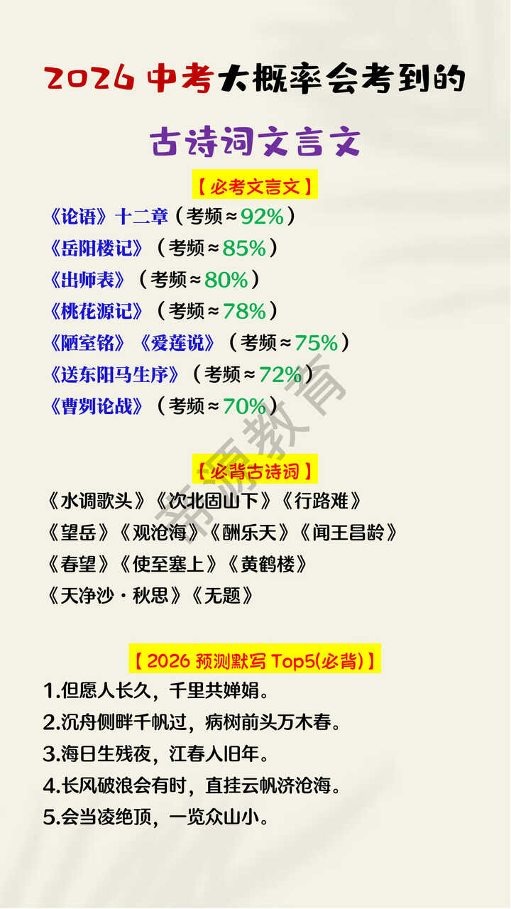 2026中考大概率会考到的古诗词文言文