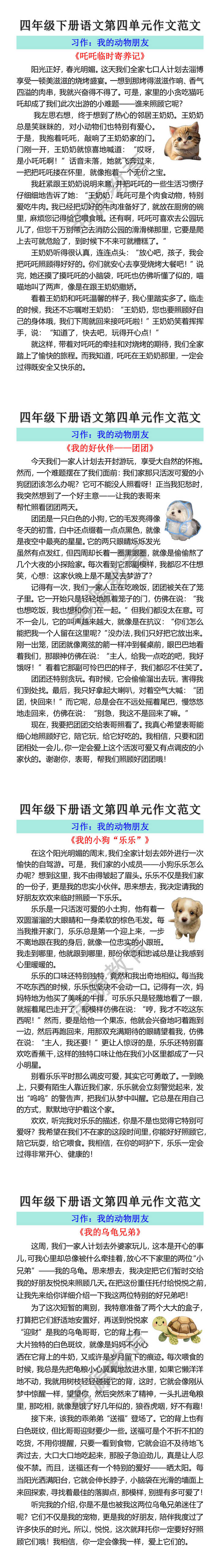 四年级下册语文第四单元作文范文