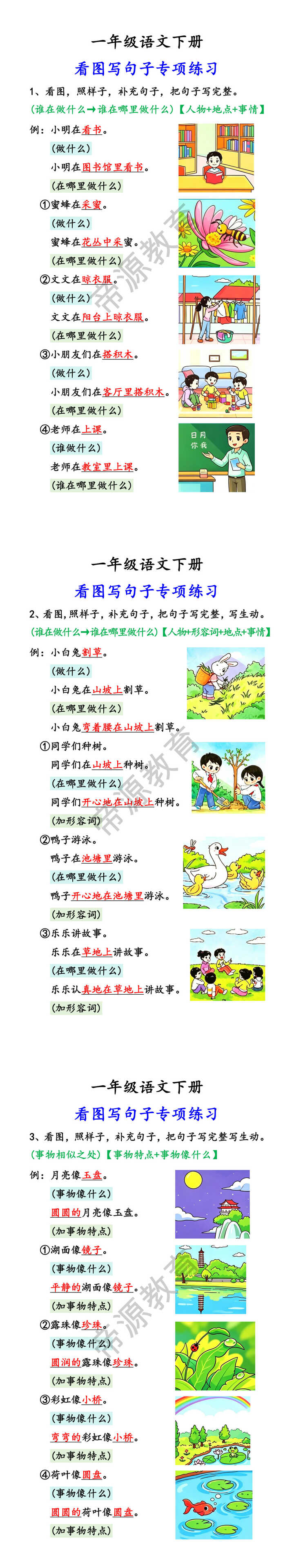 一年级语文下册看图写句子专项练习