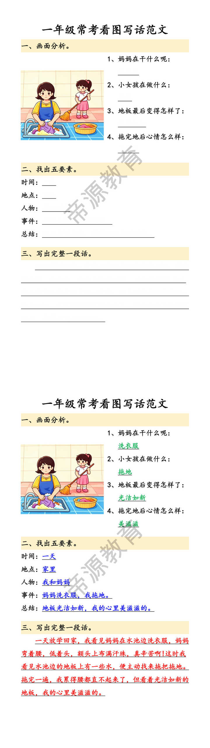 一年级常考看图写话范文