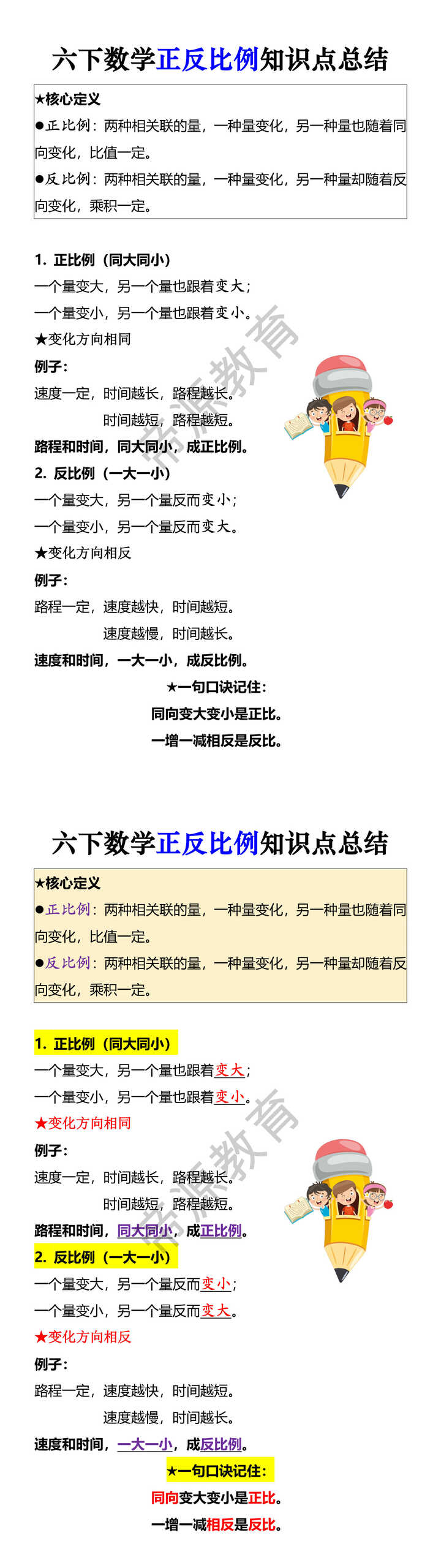 六下数学正反比例知识点总结