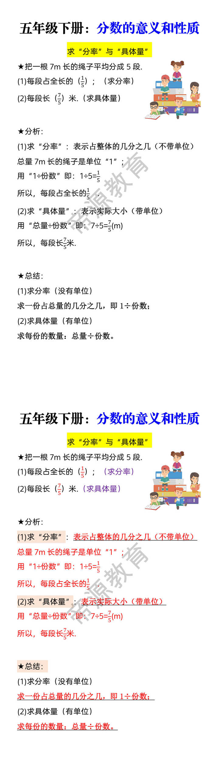 五年级下册：分数的意义和性质