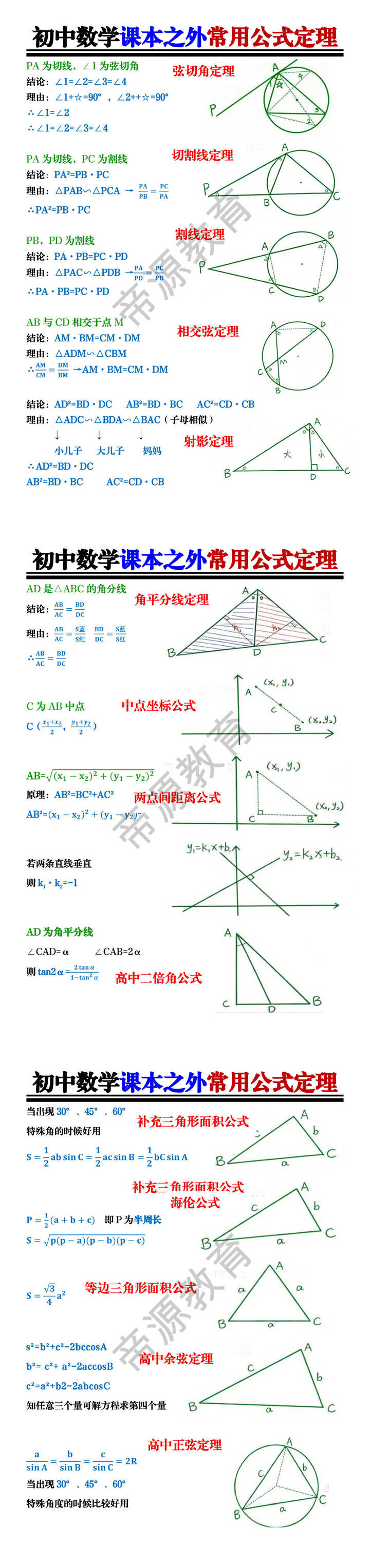 初中数学课本之外常用公式定理