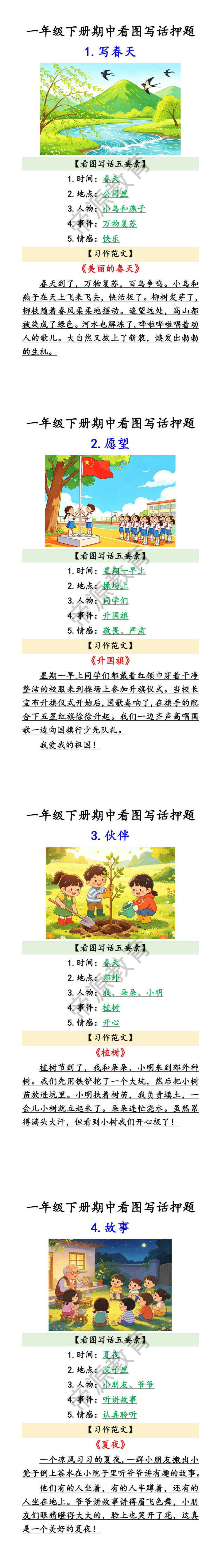 一年级下册期中看图写话押题