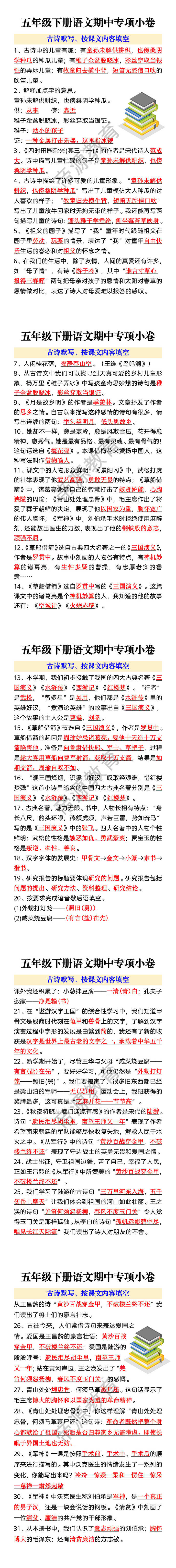 五年级下册语文期中专项小卷