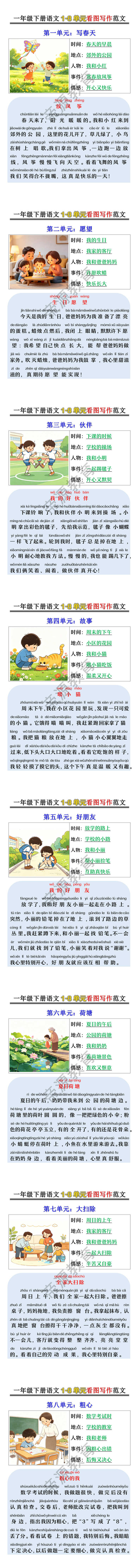 一年级下册语文1-8单元看图写作范文