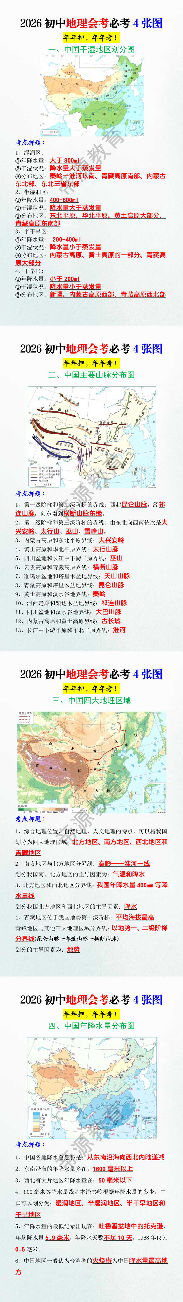 2026初中地理会考必考4张图