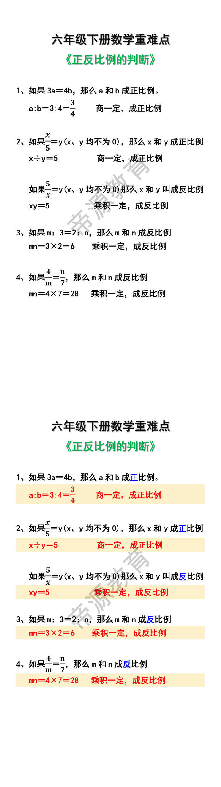 六年级下册数学重难点