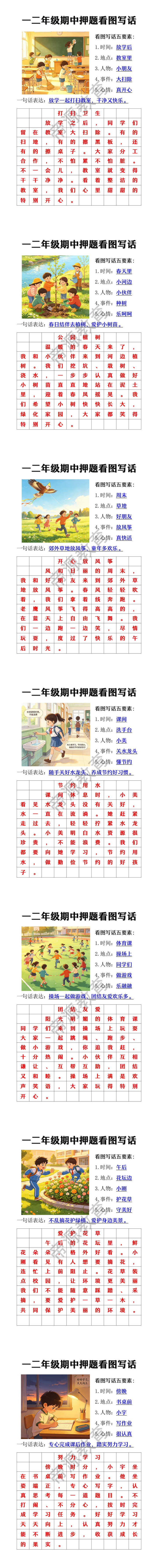 一二年级期中押题看图写话