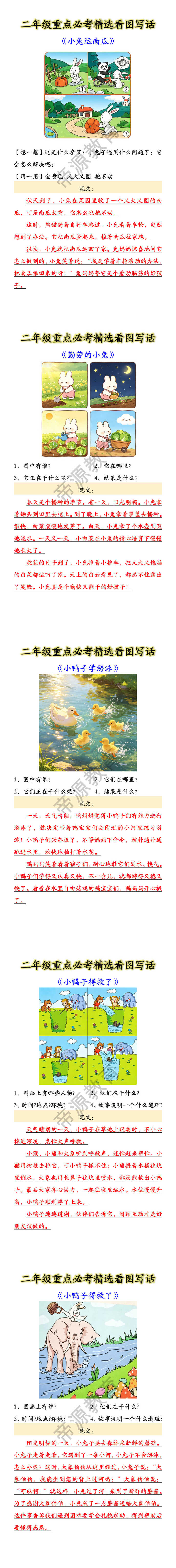 二年级重点必考精选看图写话