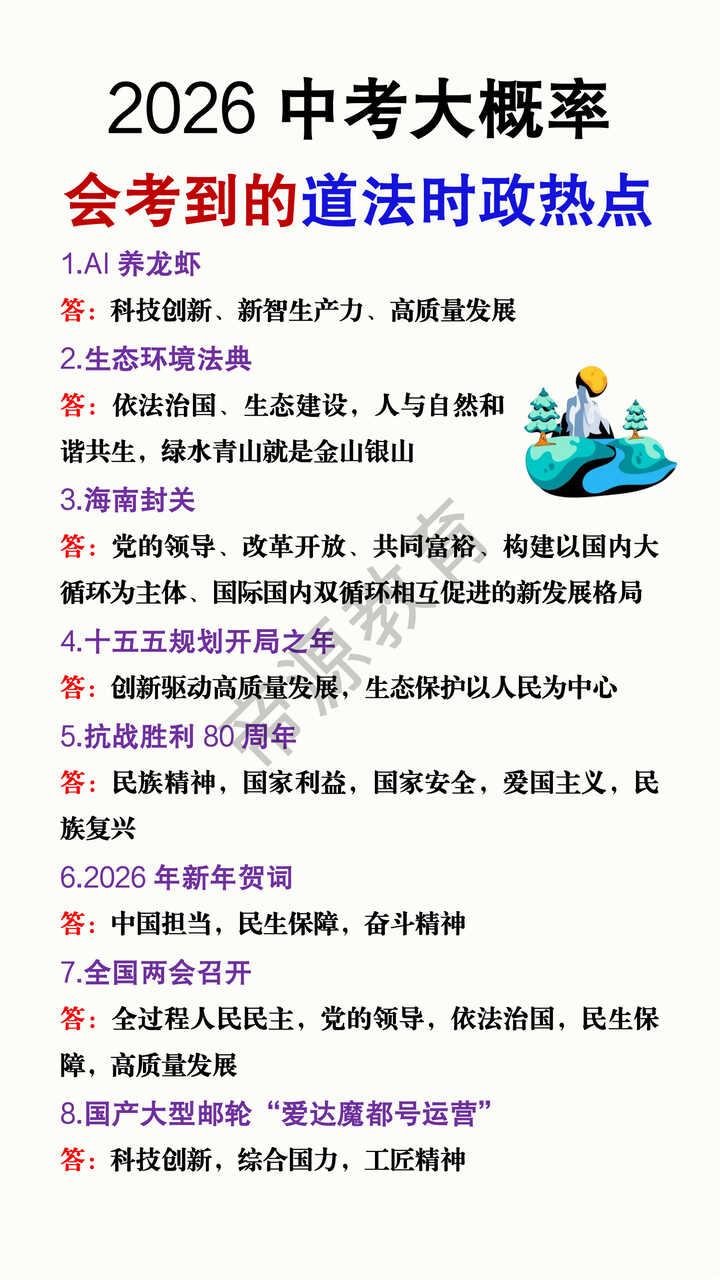 2026中考大概率会考到的道法时政热点
